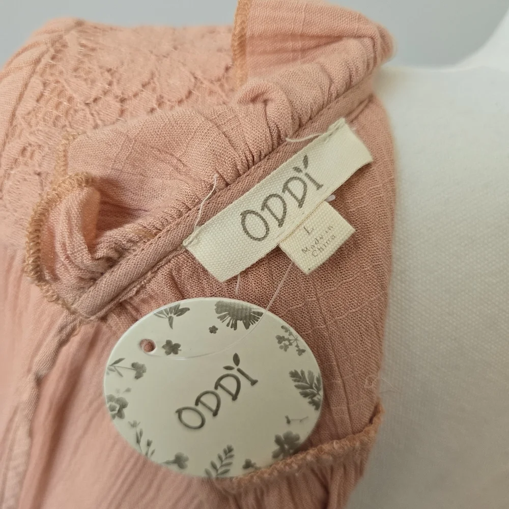 ODDY | Large | Peach Floral Lace Ruffle Babydoll Top - Picture 5 of 9